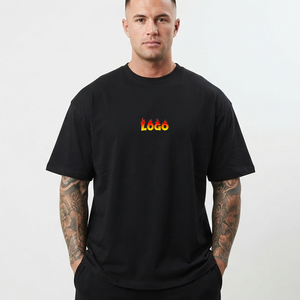Camiseta de Algodón Negra Lisa para Hombre, Corte Regular, Manga Corta, Cuello Redondo, Estilo Casual, Tejido Jersey, Color Sólido, Prenda Urbana con Logotipo Personalizado - Product Image 1