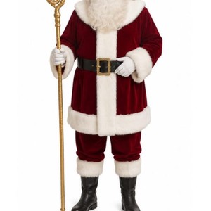 Men Santa Claus Costume Red Velvet With Gold Embroidery <b>White</b> <b>Fur</b> Trim Christmas Outfit Adult Size men santa claus costume - Product Image 3
