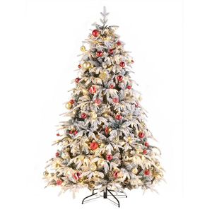 Árbol de Navidad Automático de 2.1 m (7 pies) de un Solo Lado, 1687 Ramas Verde Cálido con Efecto Nevado, 450 Luces, 8 Modos, Material PE PVC, Verde Navidad - Product Image 1