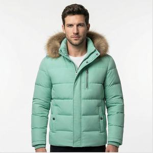 Veste parka d'hiver légère à logo pour hommes, grande taille 6xl, longue et épaisse, col montant, motif toile imperméable à capuche pour vêtements d'hiver - Product Image 1