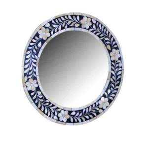 Espejos con marco de hueso de camello de color azul hechos a mano, ecológicos, con logotipo personalizado, marco de espejo con incrustaciones de hueso, diseño floral elegante - Product Image 1