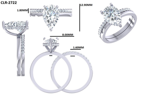 Ensemble de bagues de mariage en or blanc 14 carats massif pour femmes, bague de fiançailles avec halo caché en moissanite taille poire 3 carats, bijoux fins - Product Image 6