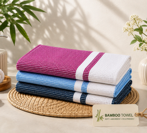 Serviette de bain en bambou, écologique, ultra douce, séchage rapide, respectueuse de la peau, légère, gaufrée, rose - Product Image 6