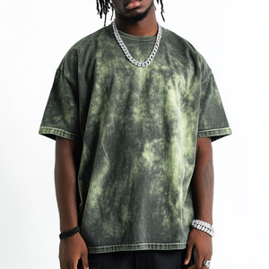 T-shirt personnalisable streetwear oversize vert délavé tie-dye à col rond et épaules tombantes, à manches courtes, respirant, idéal pour les vacances, pour homme - Product Image 3