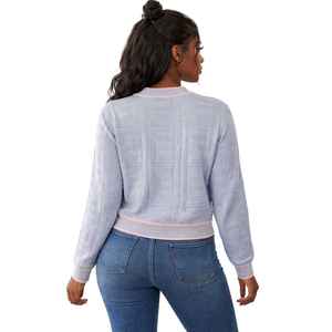 Cárdigan Azul Claro para Mujer, Suéter de Punto con Botones al Frente, Manga Larga, Estilo Casual para Oficina, Ribete en Contraste, Venta al Por Mayor OEM - Product Image 4