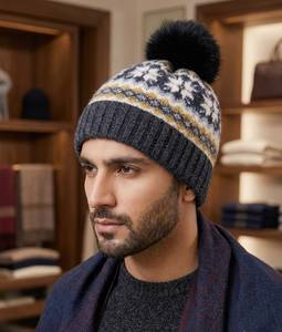 Unisex <b>Fair</b> <b>Isle</b> Knit Beanie Pom Pom Winter <b>Hat</b> 100% Acrylic Soft Stretch for Outdoor Casual Wear - Product Image 2