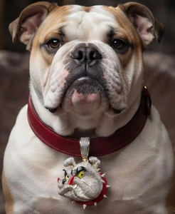 Colgante de Moissanita para Niños con Diseño de Cara de Bulldog, con Incrustaciones, en Tono Rodio/Oro/Plata, Círculo Rojo, Joyería de Lujo con Motivos Animales, Regalo - Product Image 4