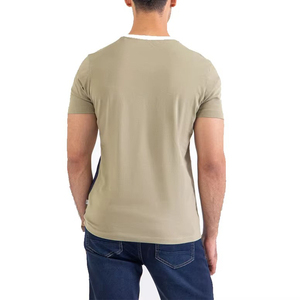 T-shirt blanc à manches courtes pour homme, col rond, coupe classique, bordure contrastée, tricoté, 100 % coton, décontracté, respirant, écologique, séchage rapide - Product Image 5