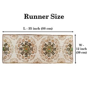 Embroidered Floral Table Runner Traditional Home Decor Washable Beige Brown Pattern - Product Image 2