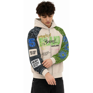 Sudadera con capucha extragrande para hombre con cremallera, manga raglán, estilo urbano, logo estampado frontal, largo regular, de punto de poliéster para otoño - Product Image 5