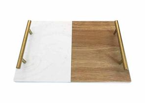 Plateau de service moderne en marbre, fabriqué en pierre naturelle de haute qualité avec poignées en cuir de qualité supérieure, parfait pour la décoration de maison de luxe - Product Image 2