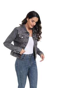 Women's Utility Denim Jacket Button Front Casual Vintage Jean Coat Streetwear Fashion Wholesale - Product Image 3