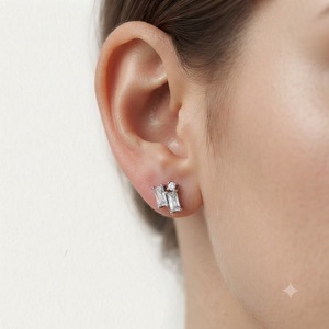 Pendientes de Diamantes Geométricos de Oro Sólido de 14K con Diamantes Cultivados en Laboratorio, Dos Piedras Paralelas, Pendientes de Diamantes Baguette en Racimo - Product Image 5