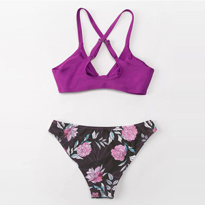 Women Solid Spandex/Polyester Quick Dry <b>Bikini</b> <b>Set</b> <b>Purple</b> Top with Twist Detail Cheeky Bottoms Two Piece Swimwear - Product Image 5