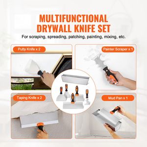 ชุดมีดฉาบผนัง 6 ชิ้น ขนาด 12 นิ้ว พร้อมถาดผสมปูน 3 นิ้ว มีดขูดสี 2 ชิ้น และมีดฉาบและติดเทป ทำจากสแตนเลส - Product Image 6