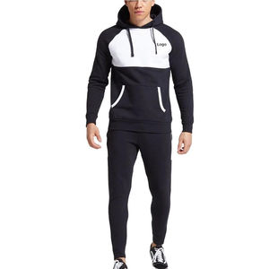 Men's Black and <b>White</b> Color Block Hoodie Tracksuit Two Piece Sweat Set Casual Pullover Hoodie Matching <b>Jogger</b> Pants Sportswear - Product Image 1
