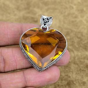 Faceted Citrine Pendant Handmade 925 Sterling Silver Yellow Colour Heart Shape Gemstone Vintage Jewelry - Product Image 6