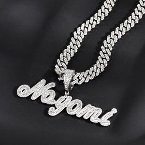 Moissanite Diamond Iced Out <b>Name</b> Pendant Necklace With Cuban Link Chain Personalized Cursive <b>Letter</b> Design - Product Image 1