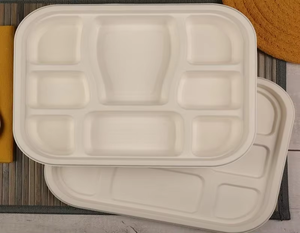 Barquette alimentaire écologique 8 compartiments avec couvercle, en bagasse de canne à sucre biodégradable, jetable, légère, étanche et compostable - Product Image 5