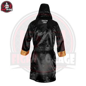 Vente en gros de robes de boxe brillantes à longues manches avec capuche, impression de logo personnalisé, couleur unie, robes de boxe pour hommes - Product Image 2