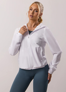 Blouson à capuche blanc avec fermeture éclair, coupe-vent en polyester tissé, idéal pour l'automne - Product Image 5