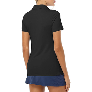 Women's <b>Black</b> V-<b>Neck</b> Short Sleeve <b>Polo</b> Tennis Shirt Fitted Moisture Wicking Polyester Jersey <b>Top</b> All Seasons - Product Image 2