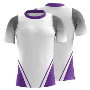 Chemise décontractée sportive pour homme, blanche et violette unie, à double boutonnage, col en V, imprimée par transfert thermique, à manches courtes, séchage rapide, 100 % coton - Product Image 1