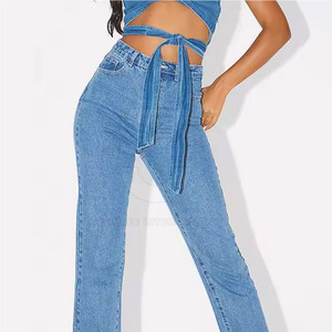 Pantalones Vaqueros Casuales de Moda para Mujer, Transpirables, de Cintura Alta, Material Elástico Suave, Suministro de Fábrica, Servicio de Logotipo Personalizado - Product Image 2