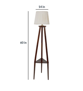 Lampe sur pied de luxe avec abat-jour en métal blanc et tissu, base en bois de manguier, OEM ODM, faible MOQ, prix usine - Product Image 3