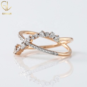 14k Rose Gold <b>Ring</b>, <b>Dainty</b> Diamond Stackable <b>Ring</b>, X Cross Round Cut Moissanite Diamond <b>Ring</b>, Criss Cross Wedding Band - Product Image 2