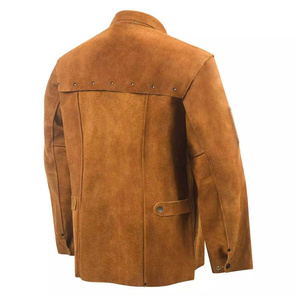 Chaqueta de Soldador Marrón de Cuero Vacuno Premium con Aberturas Laterales, Resistente a la Abrasión, para Trabajo Pesado y Bomberos - Product Image 2