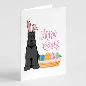 Whimsical A7 Size 5x7 Black Schnauzer <b>Easter</b> Greeting <b>Cards</b> <b>Pack</b> of 8 Blank Note <b>Cards</b> with Envelopes - Product Image 1