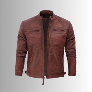 Men's Black PU Leather <b>Waterproof</b> Breathable Eco-Friendly Moto <b>Jacket</b> Stand Collar Zipper Closure Slim Fit Regular Length Solid - Product Image 4