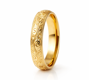 10K 14K 18K Solid Gold Inspire Stainless Steel Vintage Promise Band Dainty Engraved Plumeria Flower Designer Fine <b>Proposal</b> Band - Product Image 1