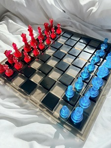 Custom Children Modern Luxury Epoxy Resin <b>Chess</b> <b>Board</b> <b>Set</b> High Quality Clear Pigmented <b>Chess</b> Pieces - Product Image 1