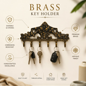 Handcrafted Solid Brass Floral Key Holder Wall Mounted Decorative 6 Hook Organizer Vintage Entryway Home Office Hotel Decor <b>Rack</b> - Product Image 5