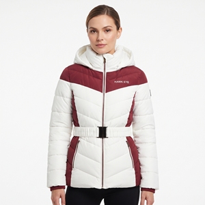 Women's Winter Two Tone Quilted Puffer Coat with <b>Belt</b> Hooded Warm Padded Jacket Outdoor Fashion Casual Outerwear Winter Clothing - Product Image 1