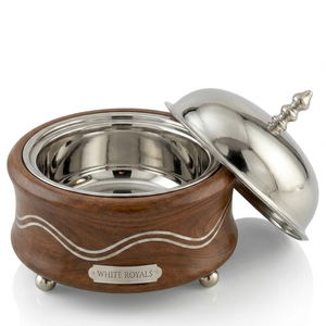 Cacerola de madera de nogal imperial indoarabia con acabado pulido a espejo, de acero inoxidable aislado, para calentar y mantener la comida caliente, duradera - Product Image 3