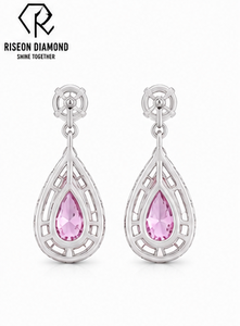 Pendientes de Diamante Rosa Corte Pera con Halo de Diamantes Blancos Redondos, Joyería Fina de Lujo para Novia, Boda o Compromiso - Product Image 5