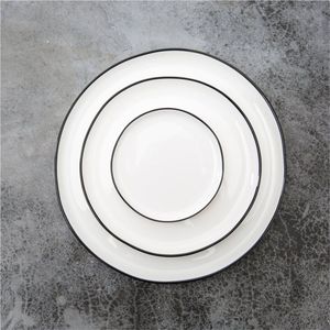 Wholesale Minimalist Enamelware Charger Plate <b>Set</b> Decorative Metal <b>Dinnerware</b> Serving Plate for Restaurant and Home Tableware - Product Image 1