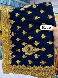 Sari de terciopelo puro con blusa de seda Malai, detalle de bordado elaborado, elegante borde decorativo que añade un toque refinado - Product Image 3