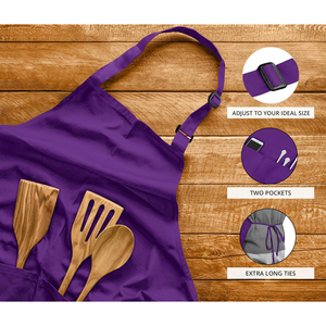 Tablier unisexe violet OEM ODM avec poches pour personnel de restaurant, bar, serveurs, en polyester tissé, fermeture à pression - Product Image 3
