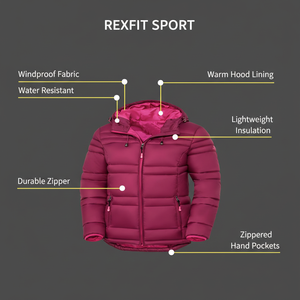 Veste d'hiver matelassée personnalisée RexFit Sports Premium, rembourrée de duvet, pour hommes et femmes, logo brodé, OEM ODM - Product Image 5