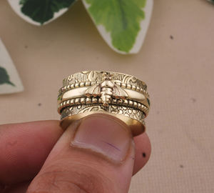 Wholesale 925 Sterling Silver Dotted <b>Bee</b> Band Gemstone Rings Gold Plated Classic Minimalist Animal Jewelry for Wedding Party - Product Image 2