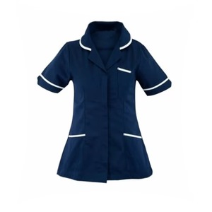 Ropa de trabajo sanitaria de algodón con cuello, mangas y bolsillos, unisex, para adultos, azul claro - Product Image 3