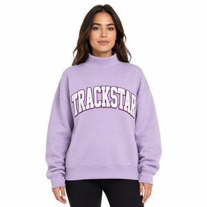 เสื้อสเวตเชิ้ตโอเวอร์ไซส์คอเต่าสีเทา-ขาวสำหรับผู้หญิง ผ้าฝ้ายฟลีซแบบสบายๆ สั่งทำได้ รุ่น TSI-MN-103 - Product Image 2