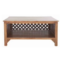 Table basse en bois de manguier massif avec étagère, 36 pouces, finition marron rustique, accent géométrique sculpté, pièce maîtresse pour salon, table de canapé