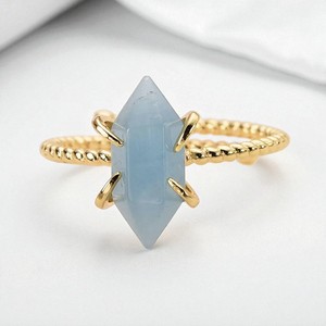 Wholesale Minimalist Aquamarine Hexagon Ring Gold Plated Brass Adjustable Statement Ring For Boutique Jewelry - Product Image 1