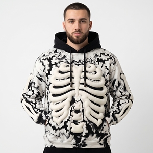 Sudadera con Capucha para Hombre Dumela, Diseño de Esqueleto con Estampado en Relieve, Corte Holgado, Estilo Urbano, Ropa de Otoño - Product Image 3