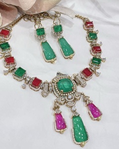 Radiant Premium Quality Gold Plated Moissanite <b>Statement</b> Fusion <b>Necklace</b> Set with Earrings for Wedding & Party Wear - Product Image 2